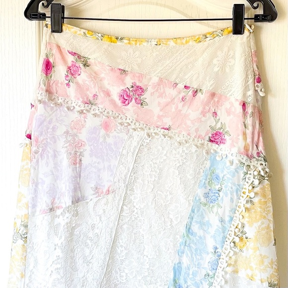 LoveShackFancy Obelia Silk Maxi Skirt Patchwork Rainbow Clouds 8 EUC - Picture 4 of 9